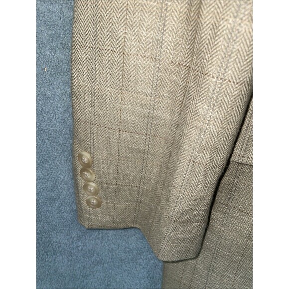 Chaps Ralph Lauren Blazer Mens 41R Beige Silk Wool Linen Plaid Buttons Career‎ - Picture 6 of 12